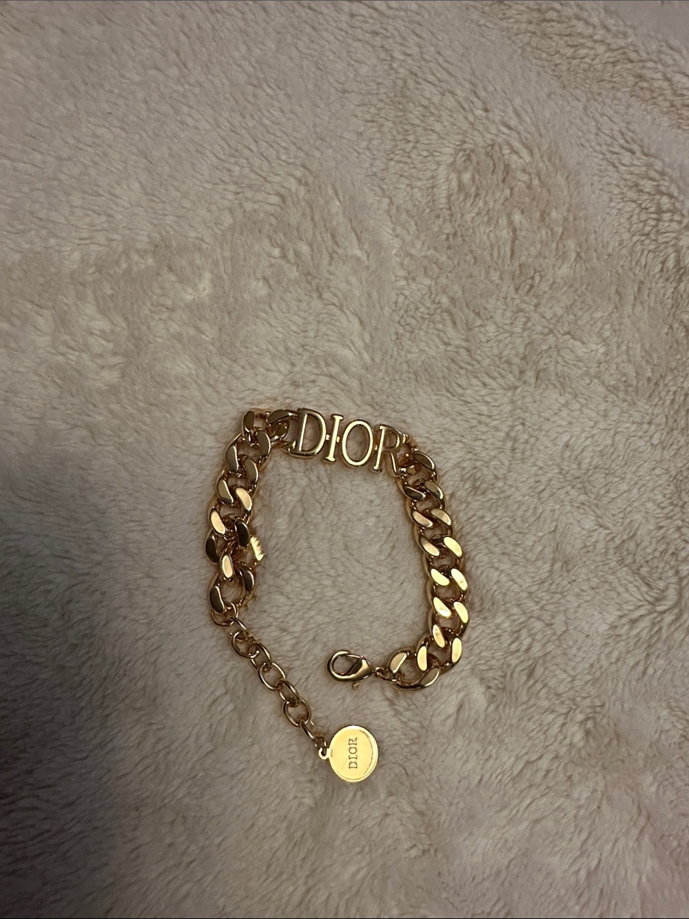 Dior Gold-Tone Curb Chain Bracelet with DIOR Logo